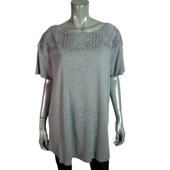 Ava & Viv Tops - Ava & Viv Top Plus Size 1X Linen Blend Embroidered Stretch Pullover Casual Gray